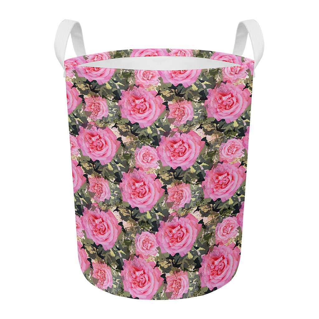 Military Camouflage Flower Pattern Print Round Laundry Basket