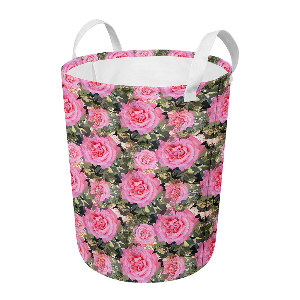 Military Camouflage Flower Pattern Print Round Laundry Basket