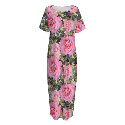 Military Camouflage Flower Pattern Print Short Sleeve Long Nightdress