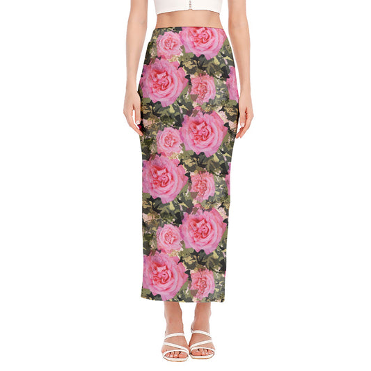 Military Camouflage Flower Pattern Print Side Slit Maxi Skirt