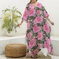 Military Camouflage Flower Pattern Print Silk V-Neck Kaftan Dress