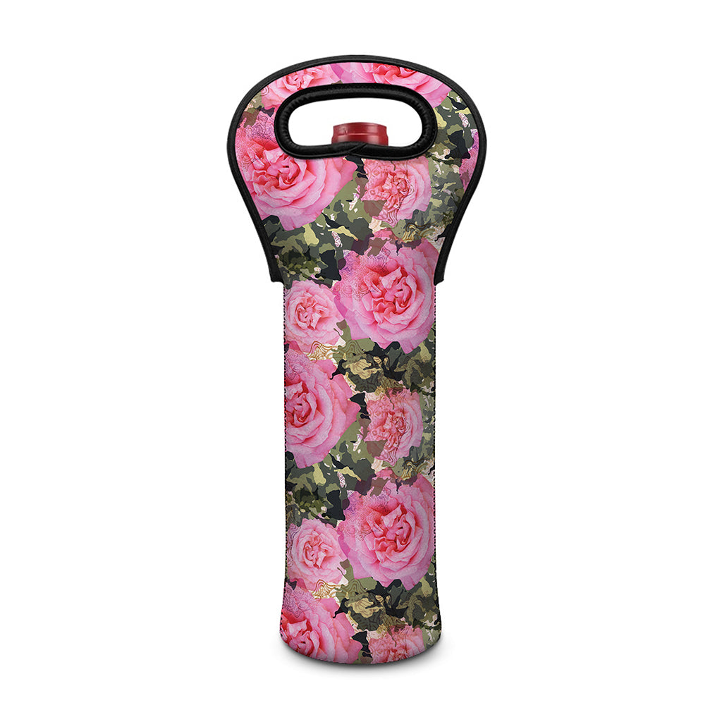 Military Camouflage Flower Pattern Print Single Neoprene Wine Tote