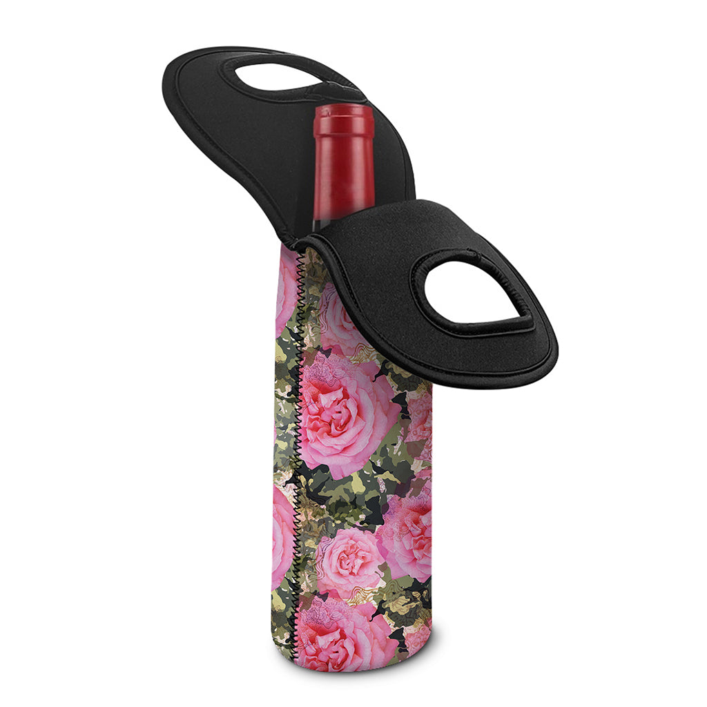 Military Camouflage Flower Pattern Print Single Neoprene Wine Tote