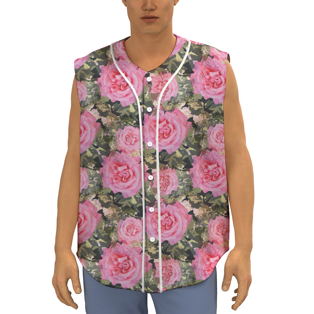 Military Camouflage Flower Pattern Print Sleeveless Baseball Jersey