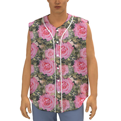 Military Camouflage Flower Pattern Print Sleeveless Baseball Jersey