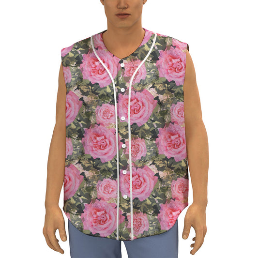 Military Camouflage Flower Pattern Print Sleeveless Baseball Jersey