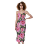 Military Camouflage Flower Pattern Print Slim Fit Midi Cami Dress