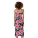 Military Camouflage Flower Pattern Print Slim Fit Midi Cami Dress
