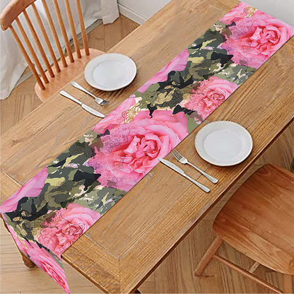 Military Camouflage Flower Pattern Print Table Runner
