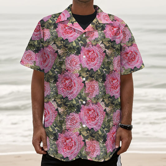 Military Camouflage Flower Pattern Print Textured Short Sleeve Shirt