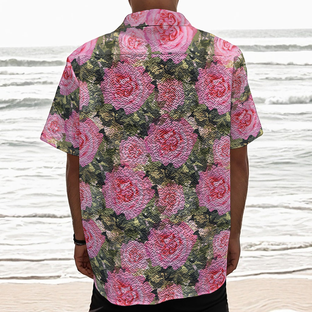 Military Camouflage Flower Pattern Print Textured Short Sleeve Shirt
