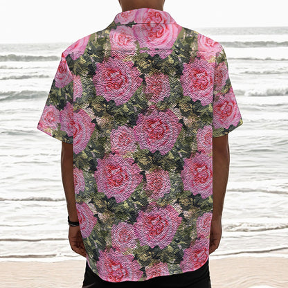 Military Camouflage Flower Pattern Print Textured Short Sleeve Shirt