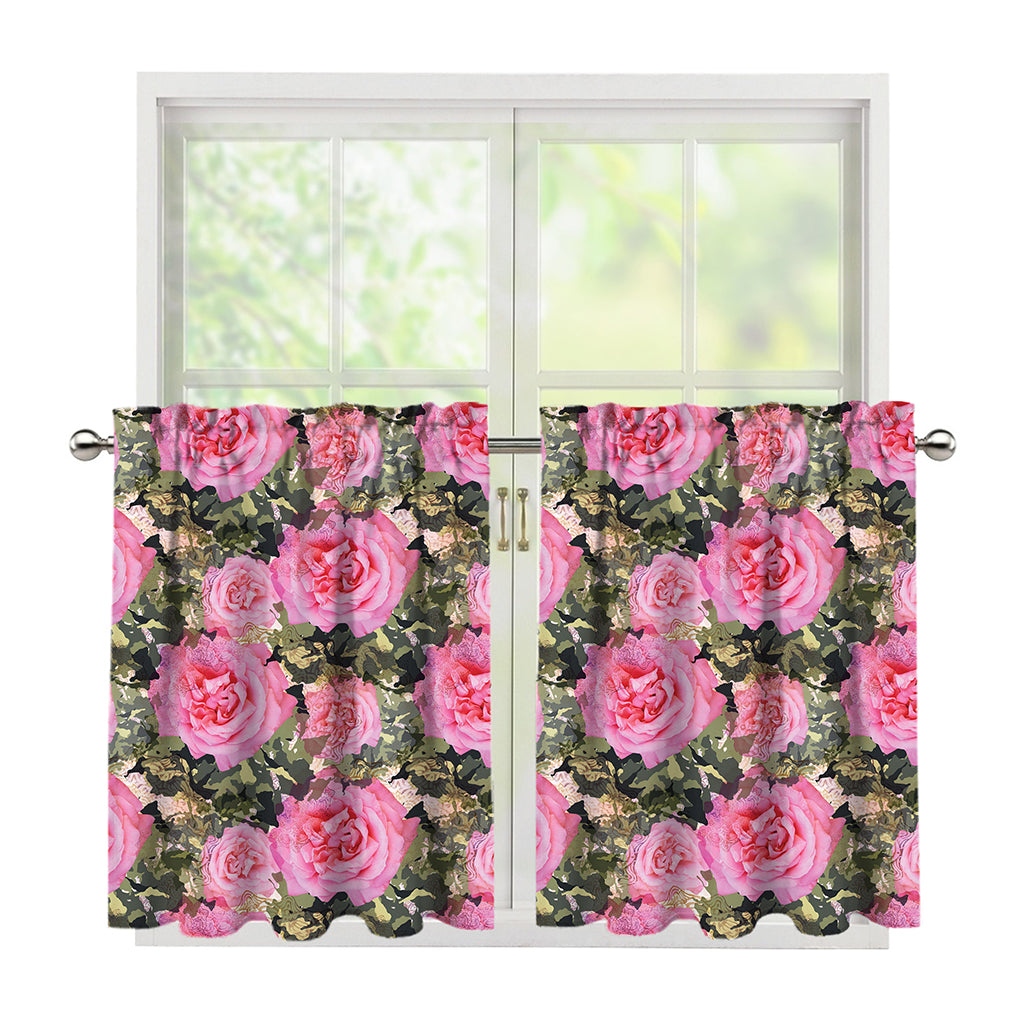 Military Camouflage Flower Pattern Print Tier Curtains