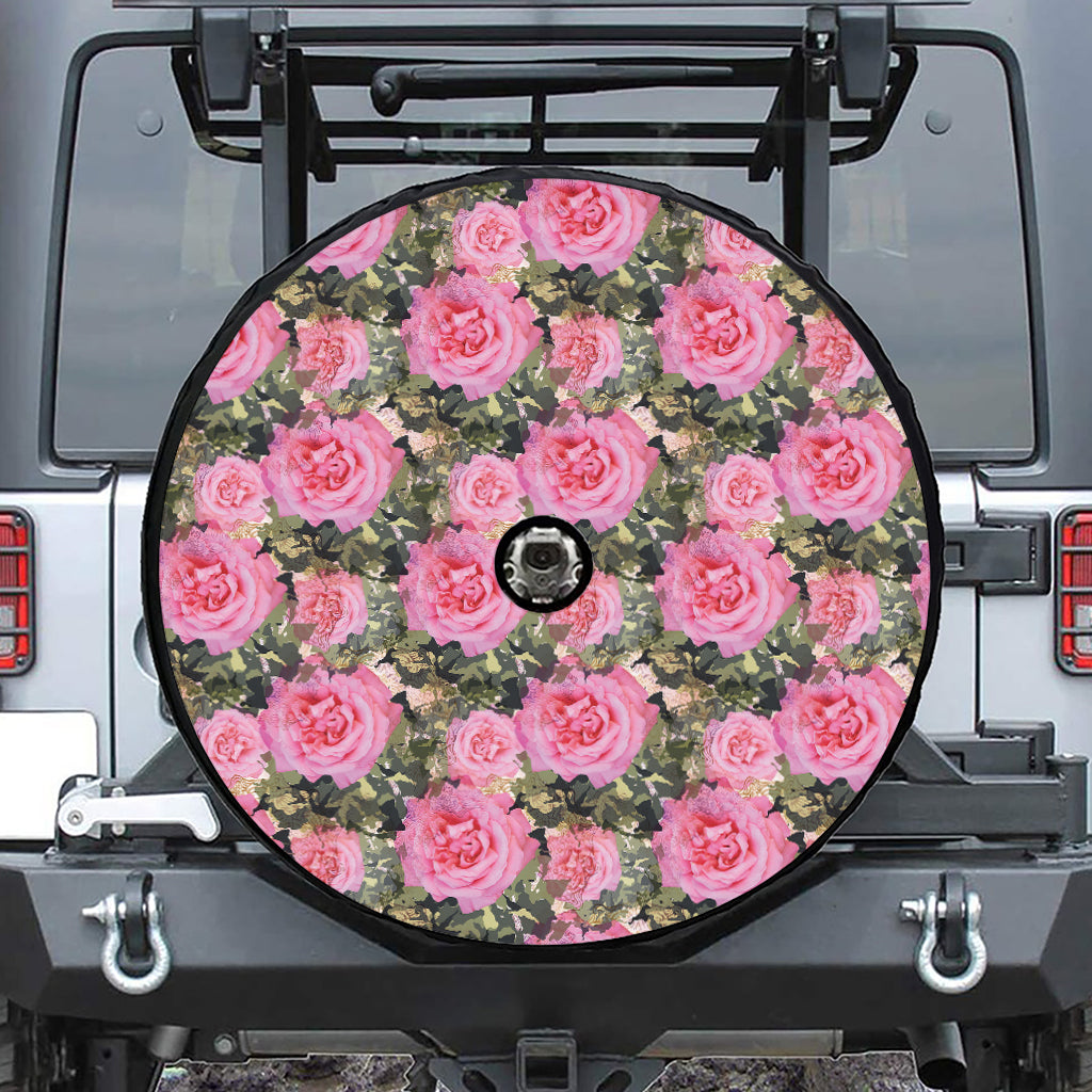 Military Camouflage Flower Pattern Print Tire Cover With Camera Hole