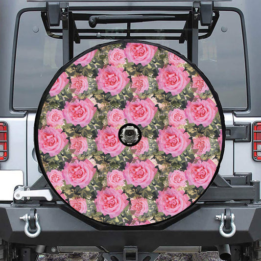 Military Camouflage Flower Pattern Print Tire Cover With Camera Hole