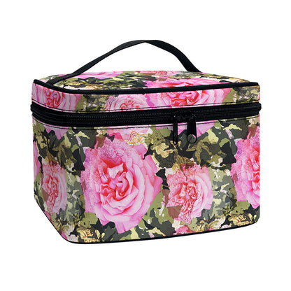 Military Camouflage Flower Pattern Print Travel Makeup Bag