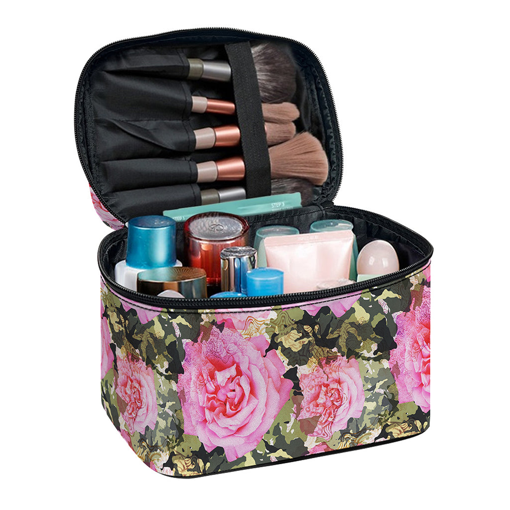 Military Camouflage Flower Pattern Print Travel Makeup Bag
