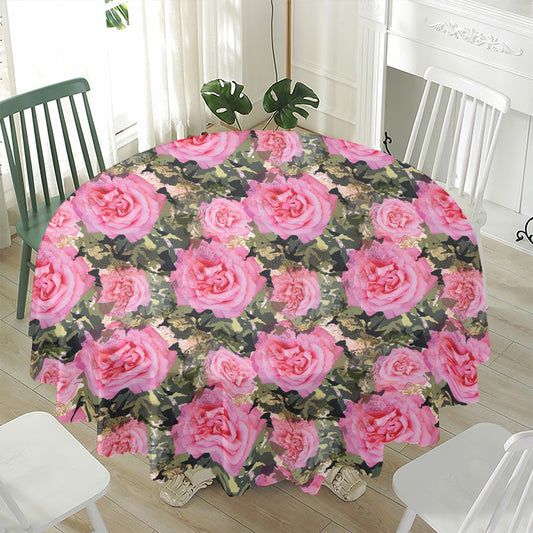 Military Camouflage Flower Pattern Print Waterproof Round Tablecloth