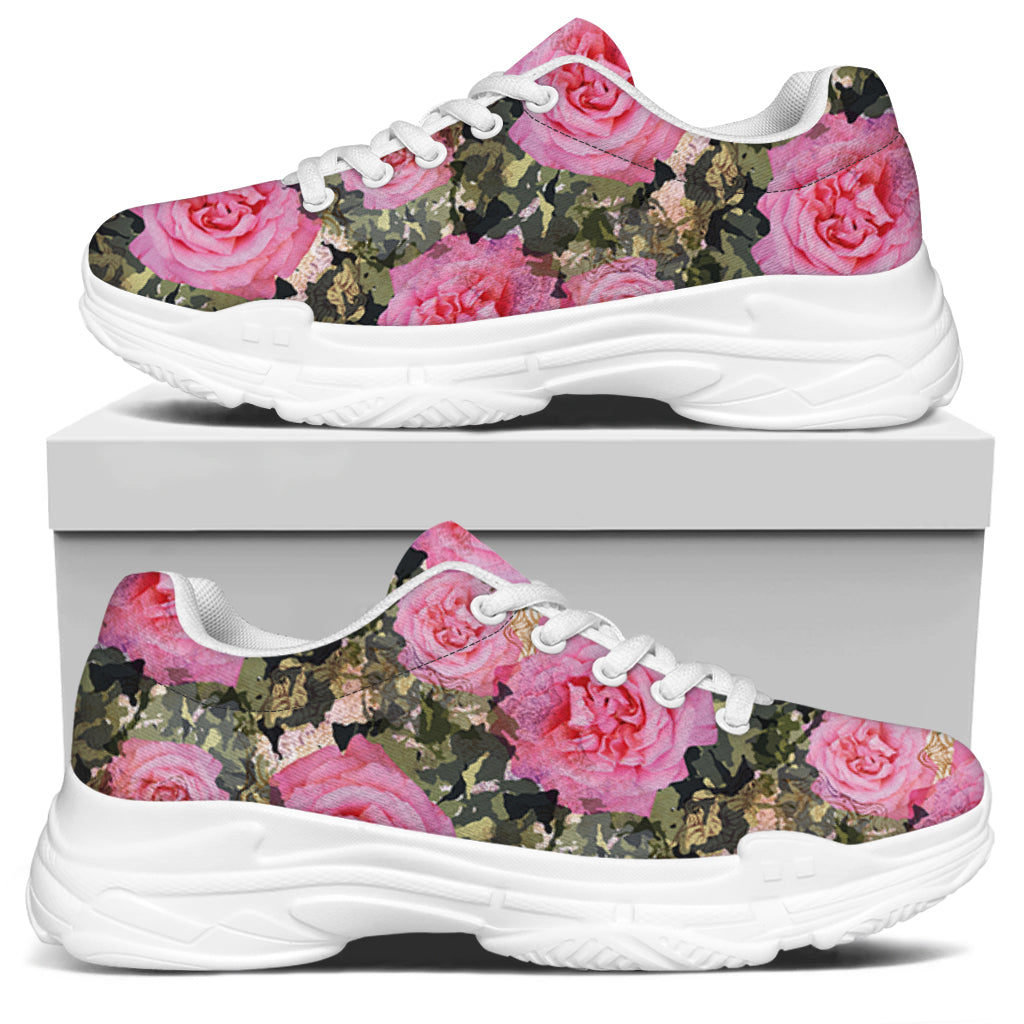 Military Camouflage Flower Pattern Print White Chunky Shoes