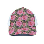 Military Camouflage Flower Pattern Print White Mesh Trucker Cap