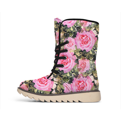 Military Camouflage Flower Pattern Print Winter Boots