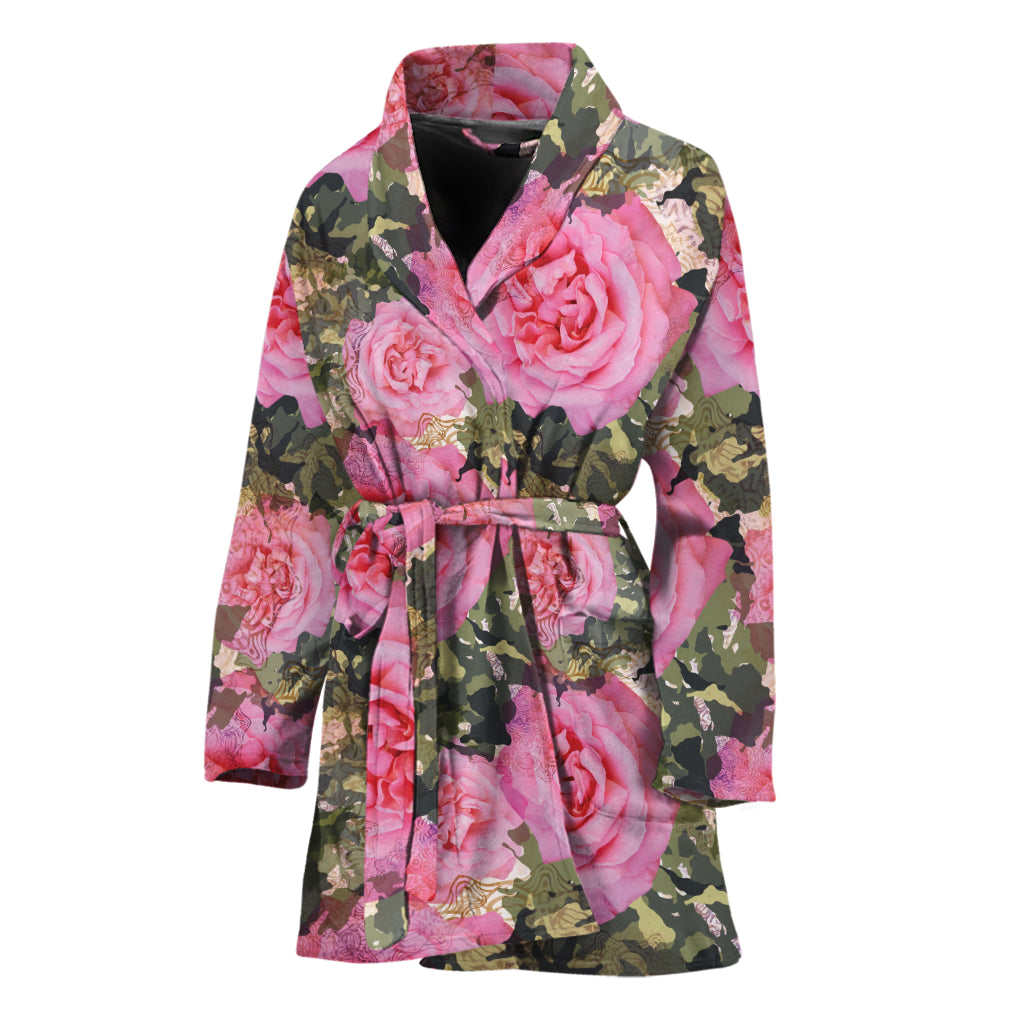 Military Camouflage Flower Pattern Print Women's Bathrobe