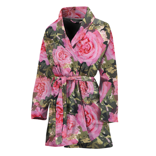 Military Camouflage Flower Pattern Print Women's Bathrobe