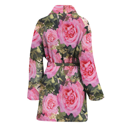 Military Camouflage Flower Pattern Print Women's Bathrobe