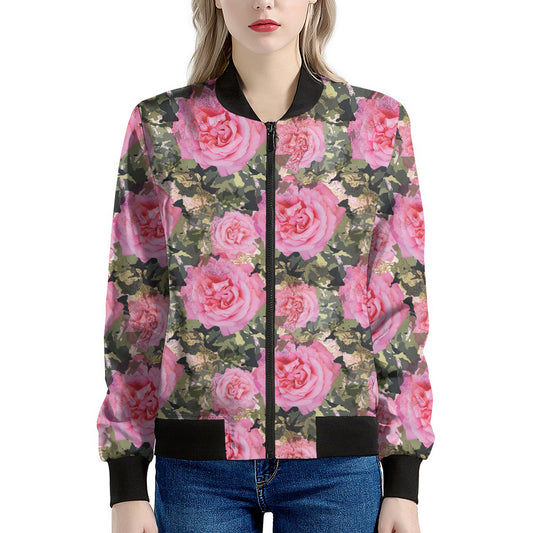 Military Camouflage Flower Pattern Print Women's Bomber Jacket