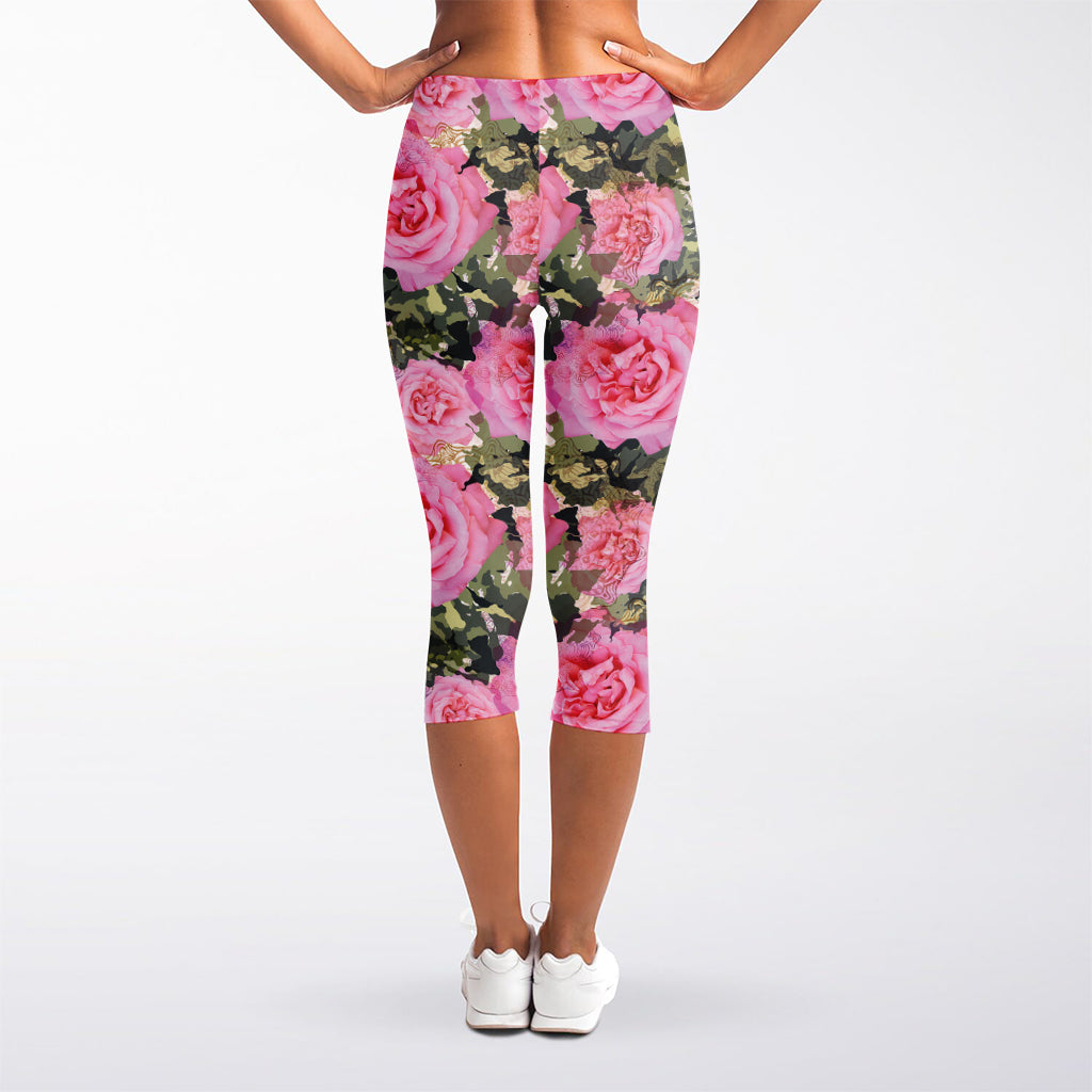 Military Camouflage Flower Pattern Print Women's Capri Leggings