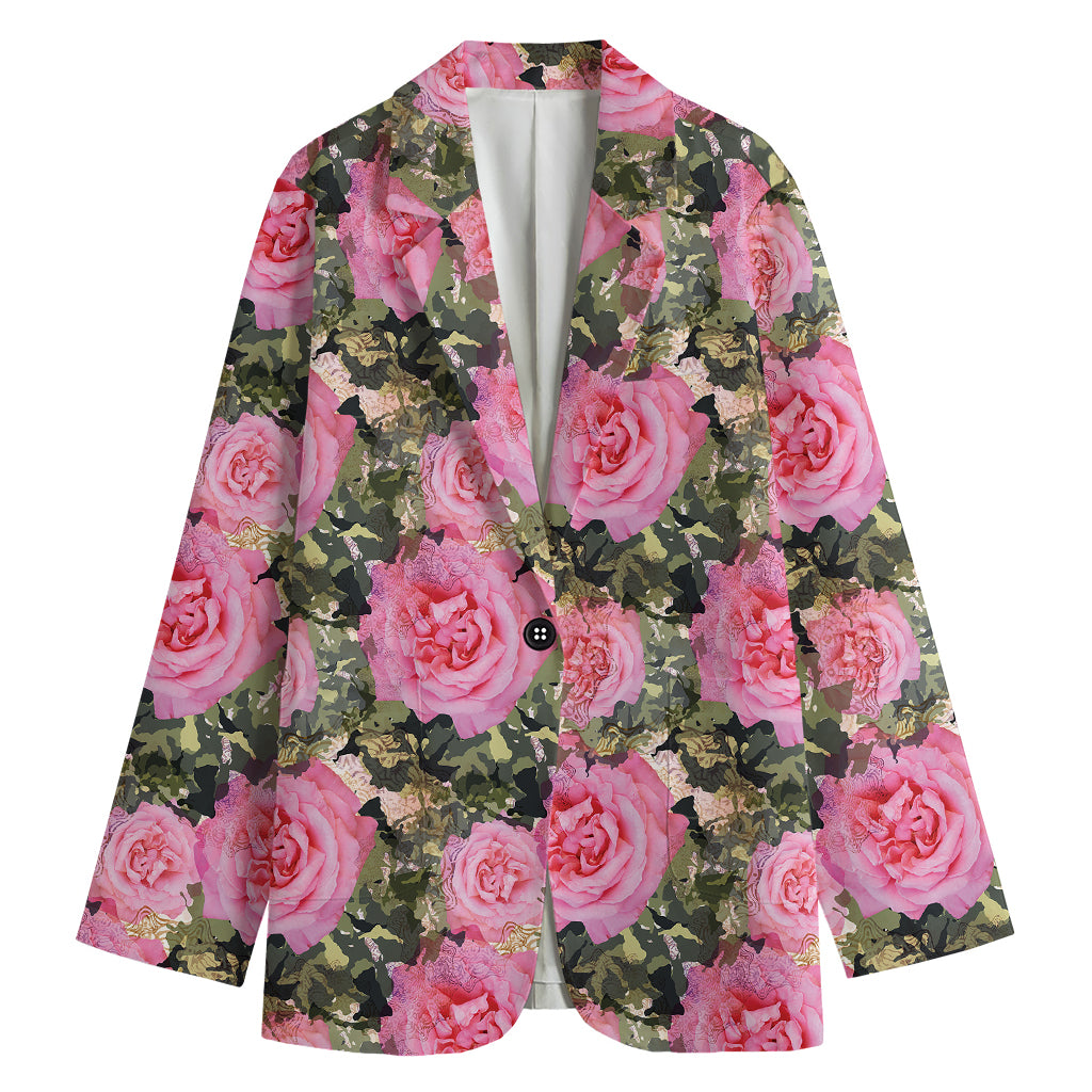 Military Camouflage Flower Pattern Print Women's Cotton Blazer