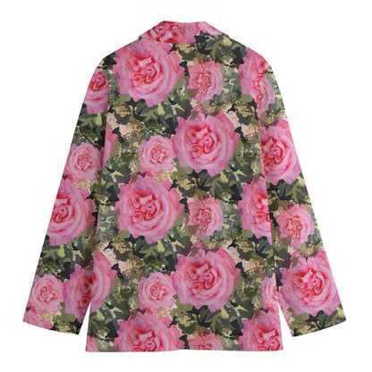Military Camouflage Flower Pattern Print Women's Cotton Blazer