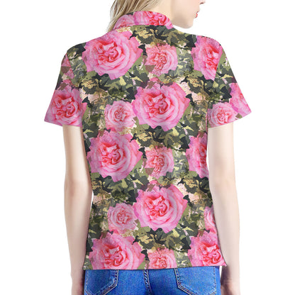 Military Camouflage Flower Pattern Print Women's Polo Shirt