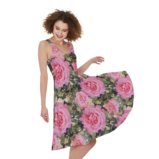 Military Camouflage Flower Pattern Print Women's Sleeveless Dress