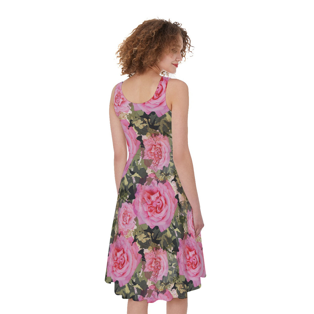 Military Camouflage Flower Pattern Print Women's Sleeveless Dress