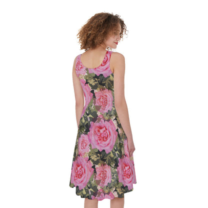 Military Camouflage Flower Pattern Print Women's Sleeveless Dress