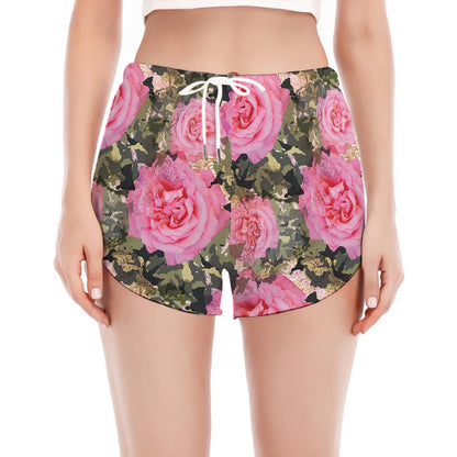 Military Camouflage Flower Pattern Print Women's Split Running Shorts