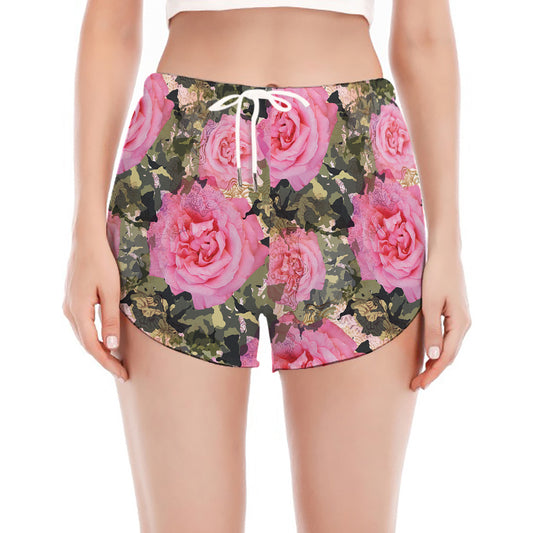 Military Camouflage Flower Pattern Print Women's Split Running Shorts