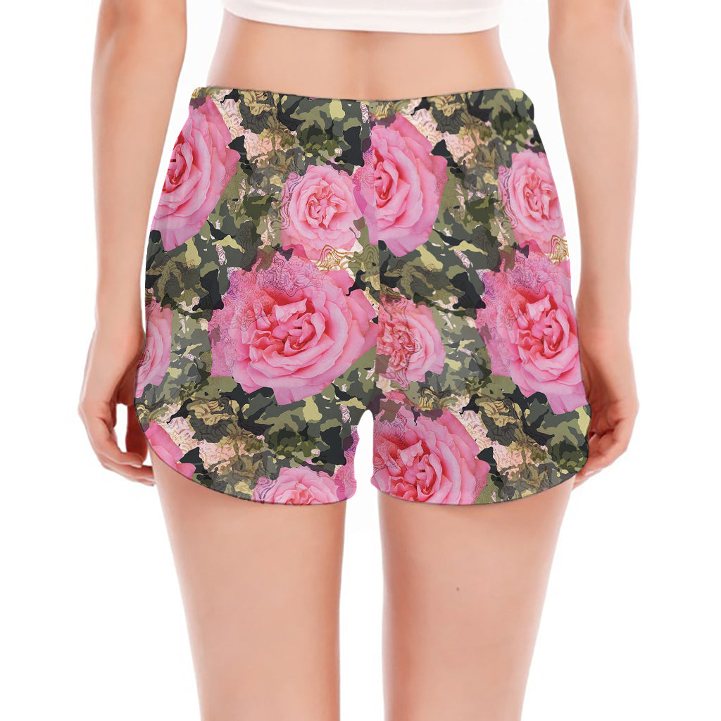 Military Camouflage Flower Pattern Print Women's Split Running Shorts