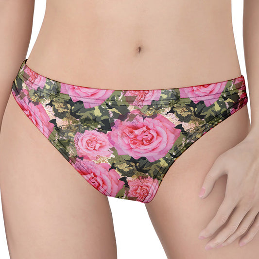 Military Camouflage Flower Pattern Print Women's Thong
