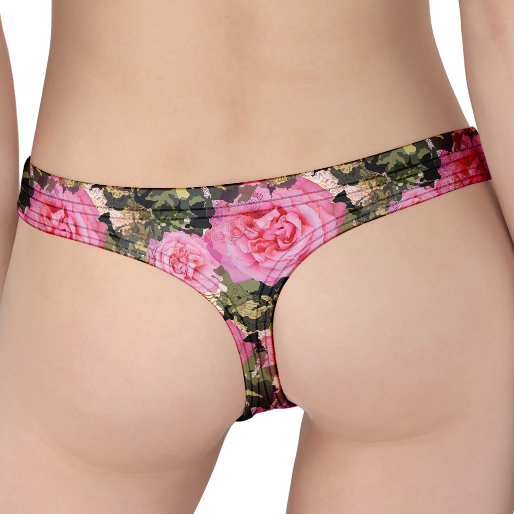 Military Camouflage Flower Pattern Print Women's Thong