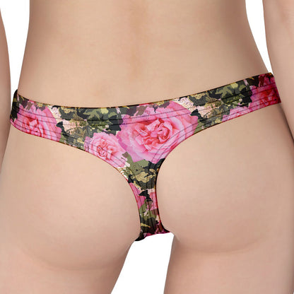 Military Camouflage Flower Pattern Print Women's Thong