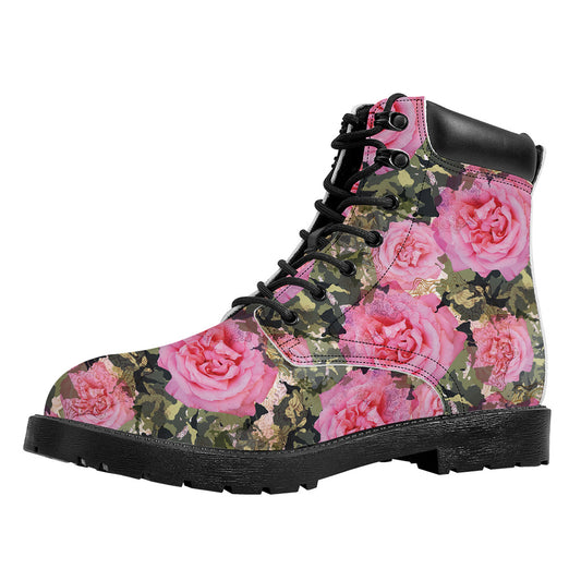 Military Camouflage Flower Pattern Print Work Boots