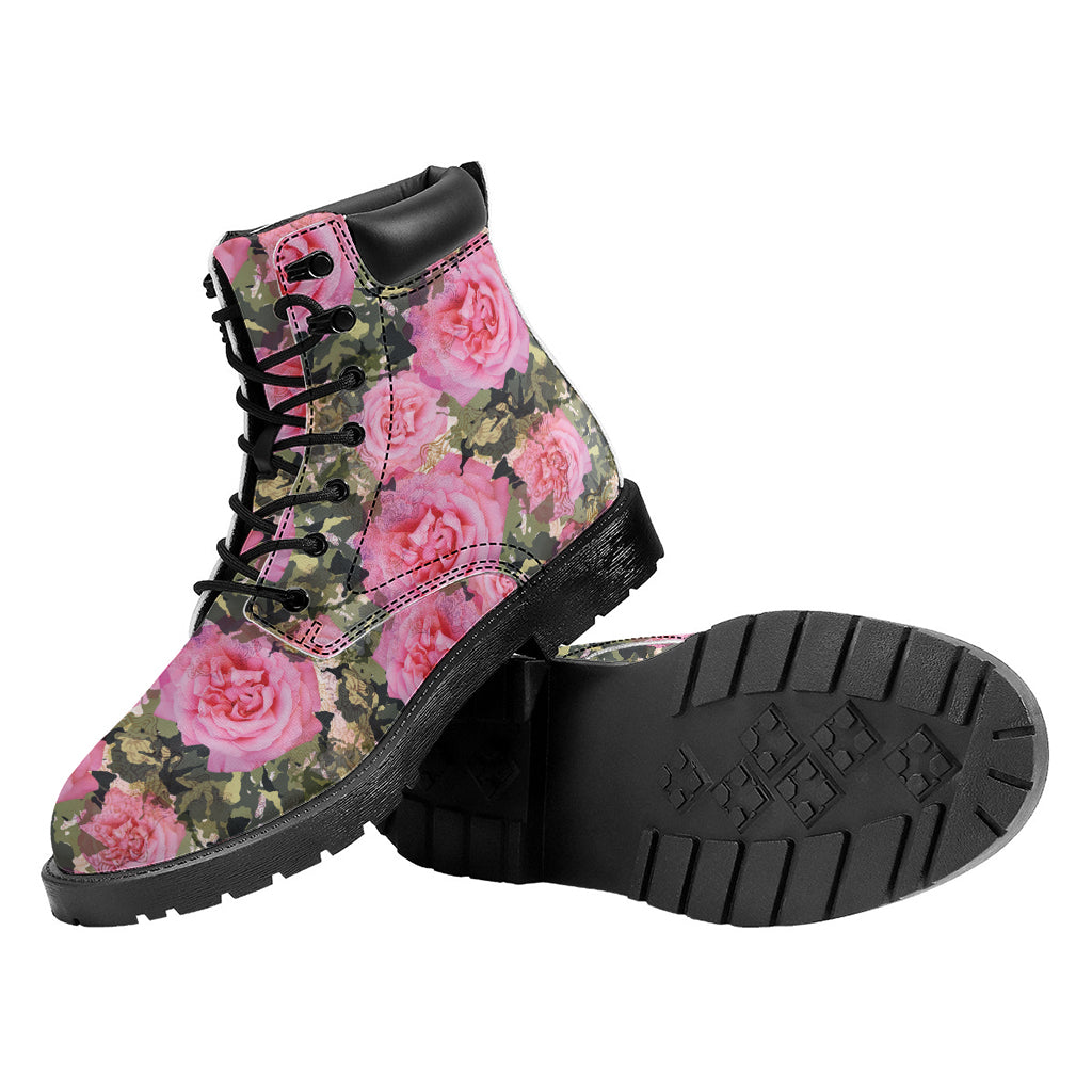 Military Camouflage Flower Pattern Print Work Boots
