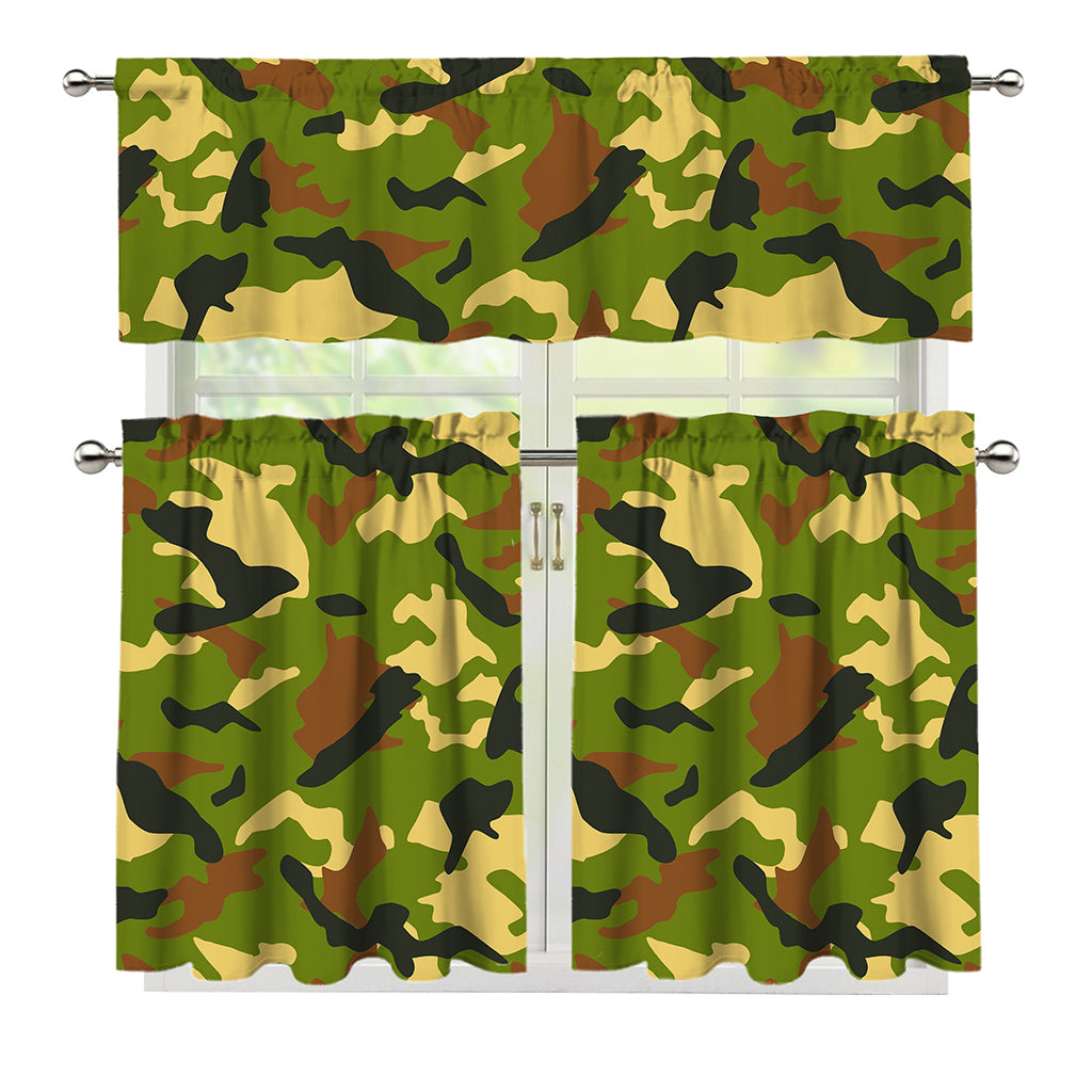 Military Camouflage Print 3 Piece Kitchen Curtains