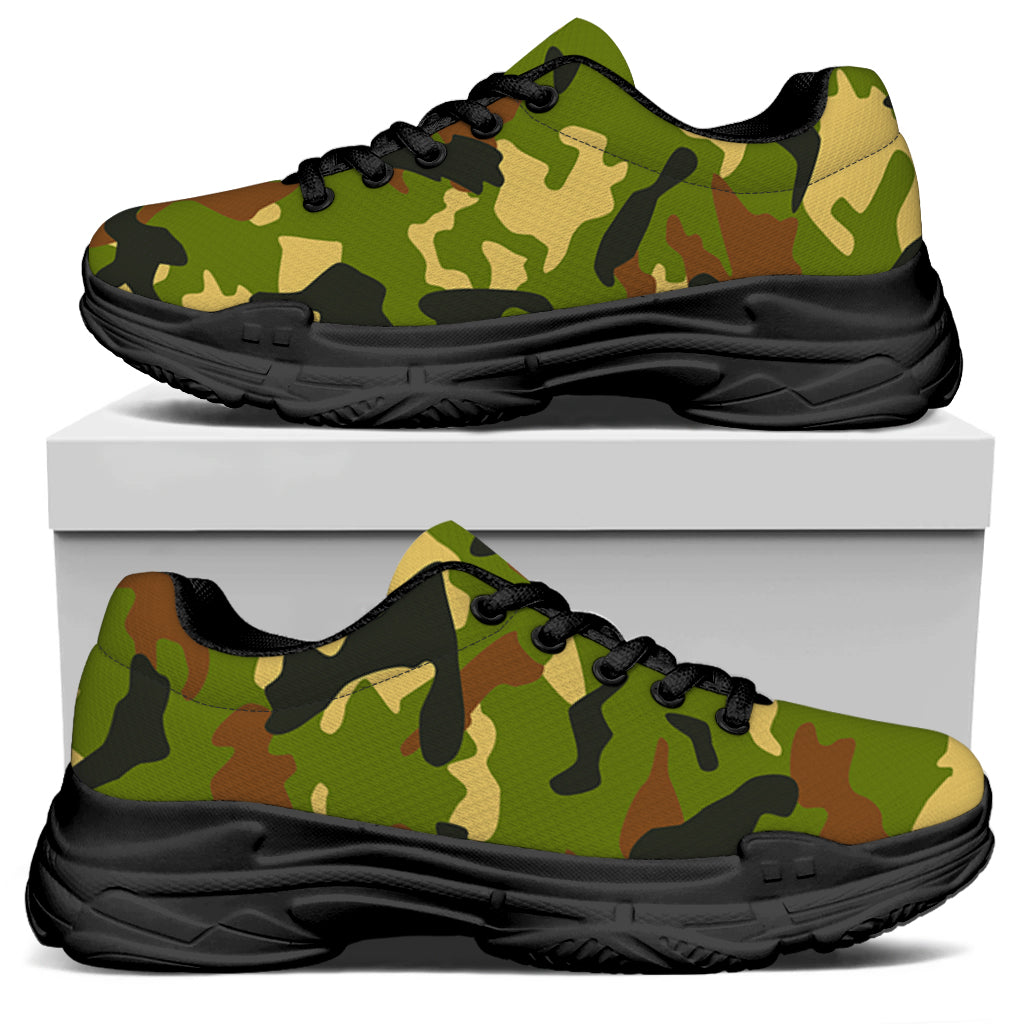 Military Camouflage Print Black Chunky Shoes