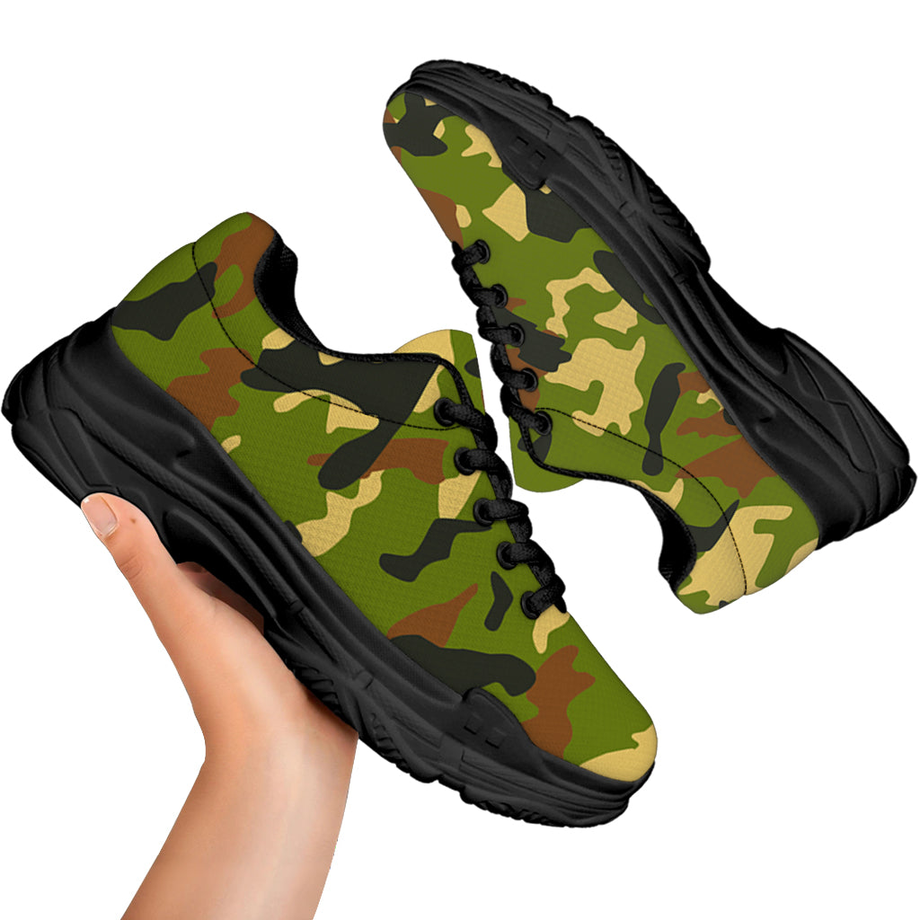 Military Camouflage Print Black Chunky Shoes