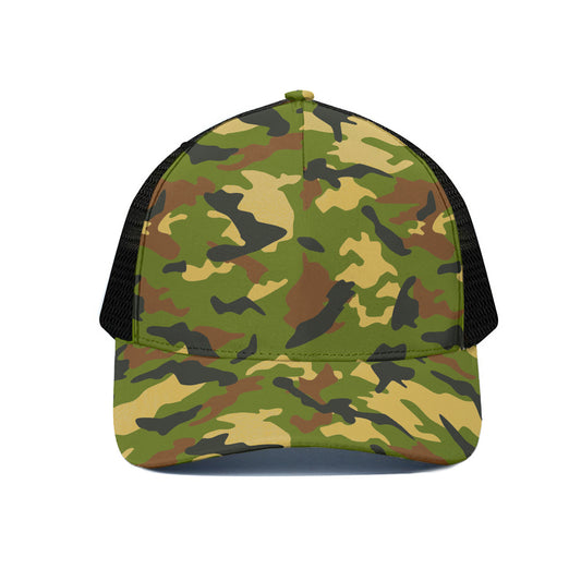 Military Camouflage Print Black Mesh Trucker Cap