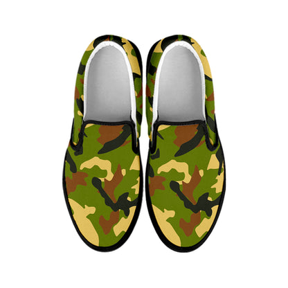 Military Camouflage Print Black Slip On Sneakers
