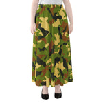 Military Camouflage Print Chiffon Maxi Skirt